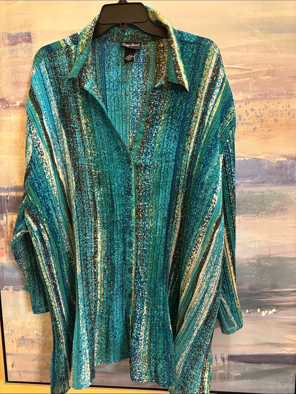 Maggie Barnes Teal & Turquoise Striped Button-Up Blouse